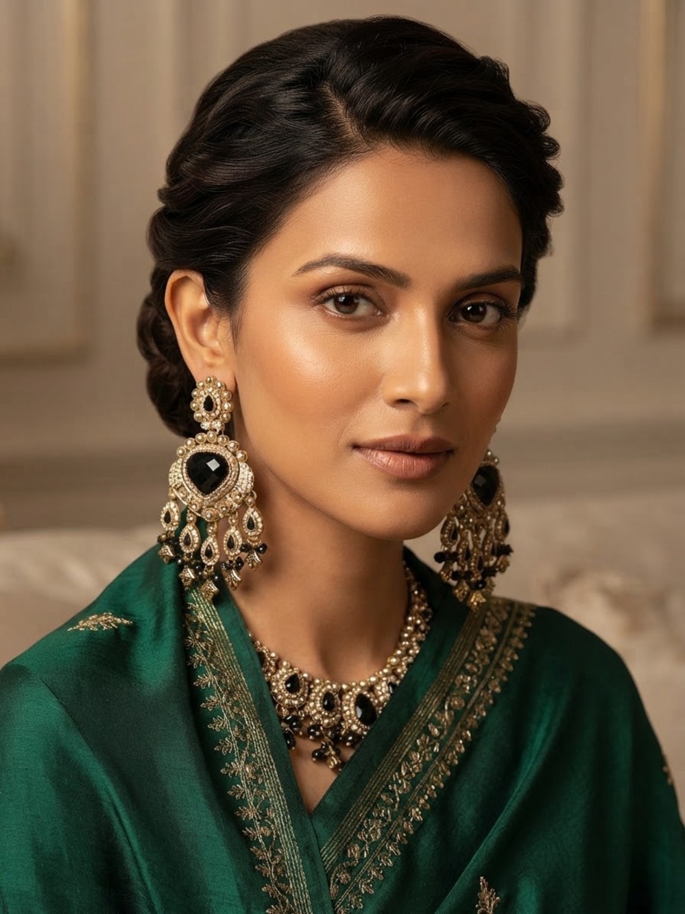 Elegant Gold and Black Statement and Earrings Women Jewelry